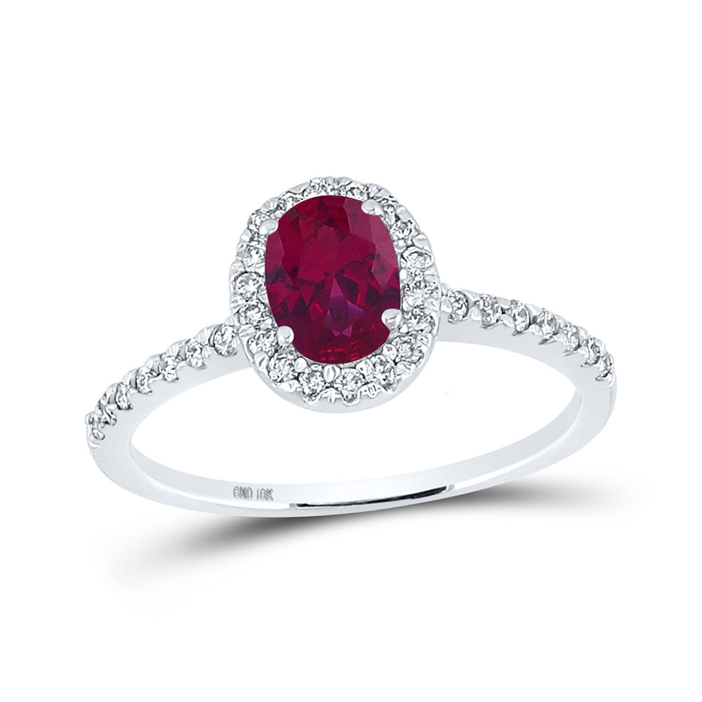 Gemstone Fashion Ring | 10kt White Gold Womens Oval Lab-Created Ruby Solitaire Ring 1-1/4 Cttw | Splendid Jewellery GND