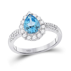 Gemstone Fashion Ring | 10kt White Gold Womens Pear Lab-Created Blue Topaz Solitaire Ring 2 Cttw | Splendid Jewellery GND