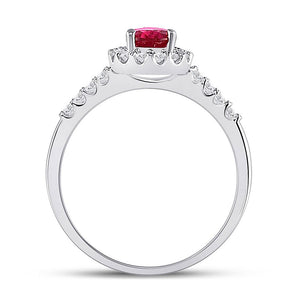 Gemstone Fashion Ring | 10kt White Gold Womens Pear Lab-Created Ruby Solitaire Diamond Frame Ring 1-1/5 Cttw | Splendid Jewellery GND