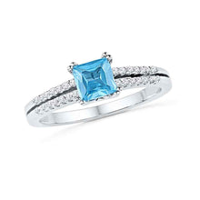 Load image into Gallery viewer, Ethereal Blue Majesty Ring | 10kt White Gold Womens Princess Lab-Created Blue Topaz Solitaire Ring 5/8 Cttw Top View from Splendid Jewellery