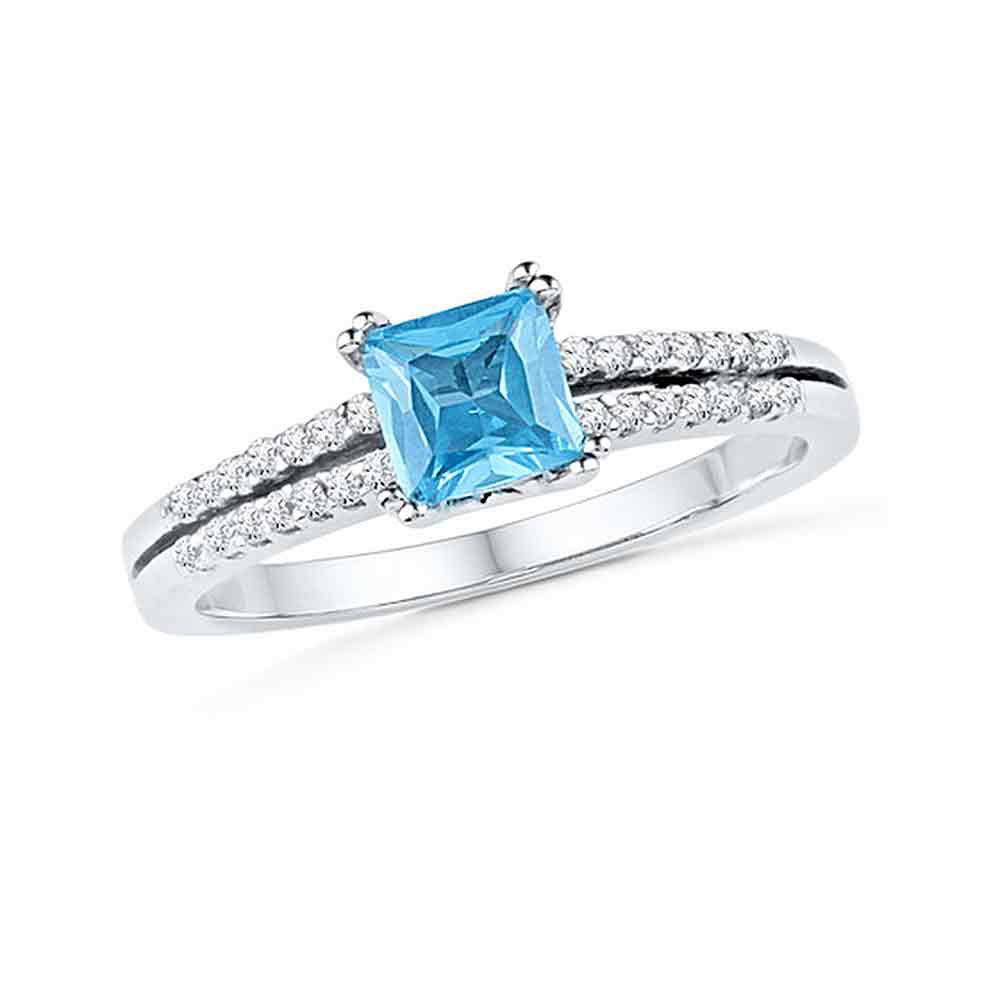 Gemstone Fashion Ring | 10kt White Gold Womens Princess Lab-Created Blue Topaz Solitaire Ring 5/8 Cttw | Splendid Jewellery GND