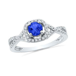 Gemstone Fashion Ring | 10kt White Gold Womens Round Lab-Created Blue Sapphire Solitaire Diamond Ring 1/5 Cttw | Splendid Jewellery GND