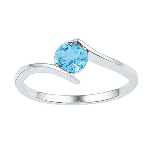Gemstone Fashion Ring | 10kt White Gold Womens Round Lab-Created Blue Topaz Solitaire Ring 7/8 Cttw | Splendid Jewellery GND