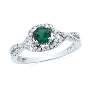 Gemstone Fashion Ring | 10kt White Gold Womens Round Lab-Created Emerald Solitaire Diamond Ring 3/4 Cttw | Splendid Jewellery GND