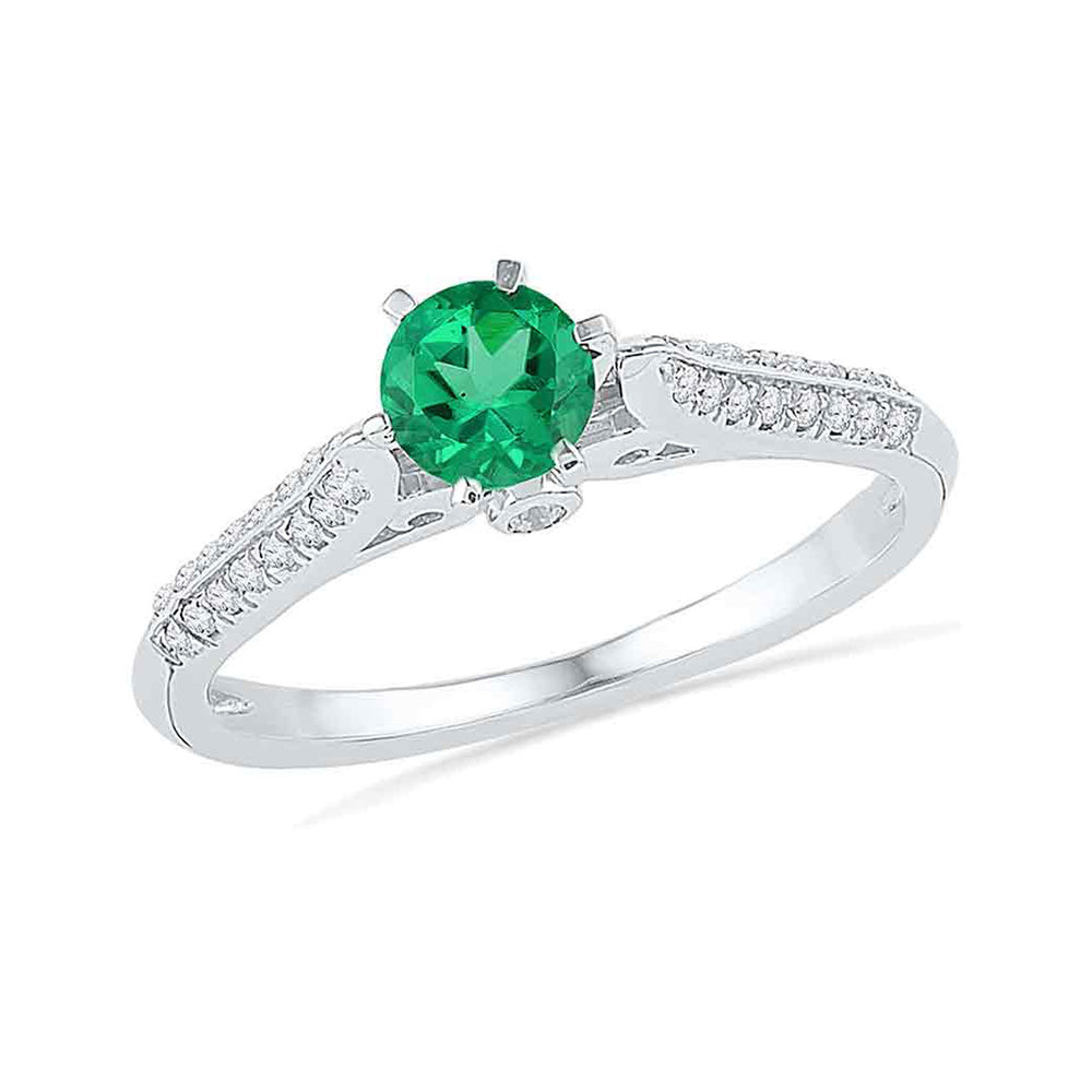 Gemstone Fashion Ring | 10kt White Gold Womens Round Lab-Created Emerald Solitaire Ring 5/8 Cttw | Splendid Jewellery GND