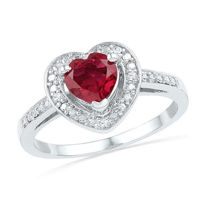 Gemstone Fashion Ring | 10kt White Gold Womens Round Lab-Created Ruby Heart Ring 1 Cttw | Splendid Jewellery GND