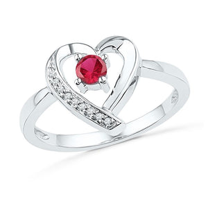Gemstone Fashion Ring | 10kt White Gold Womens Round Lab-Created Ruby Heart Ring 1/4 Cttw | Splendid Jewellery GND