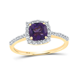 Gemstone Fashion Ring | 10kt Yellow Gold Womens Cushion Lab-Created Amethyst Diamond Solitaire Ring 1 Cttw | Splendid Jewellery GND