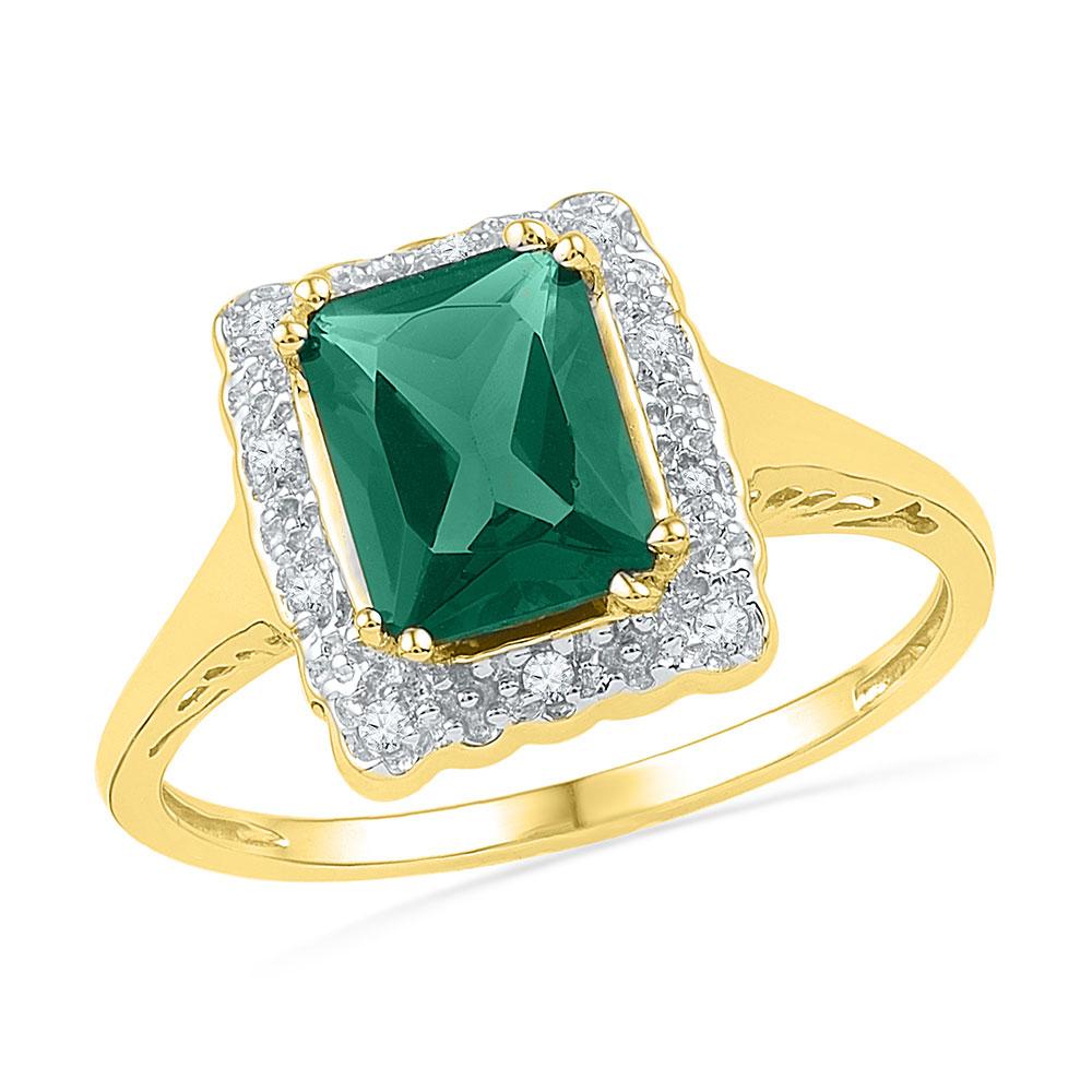 Gemstone Fashion Ring | 10kt Yellow Gold Womens Emerald Lab-Created Emerald Solitaire Ring 1-3/4 Cttw | Splendid Jewellery GND