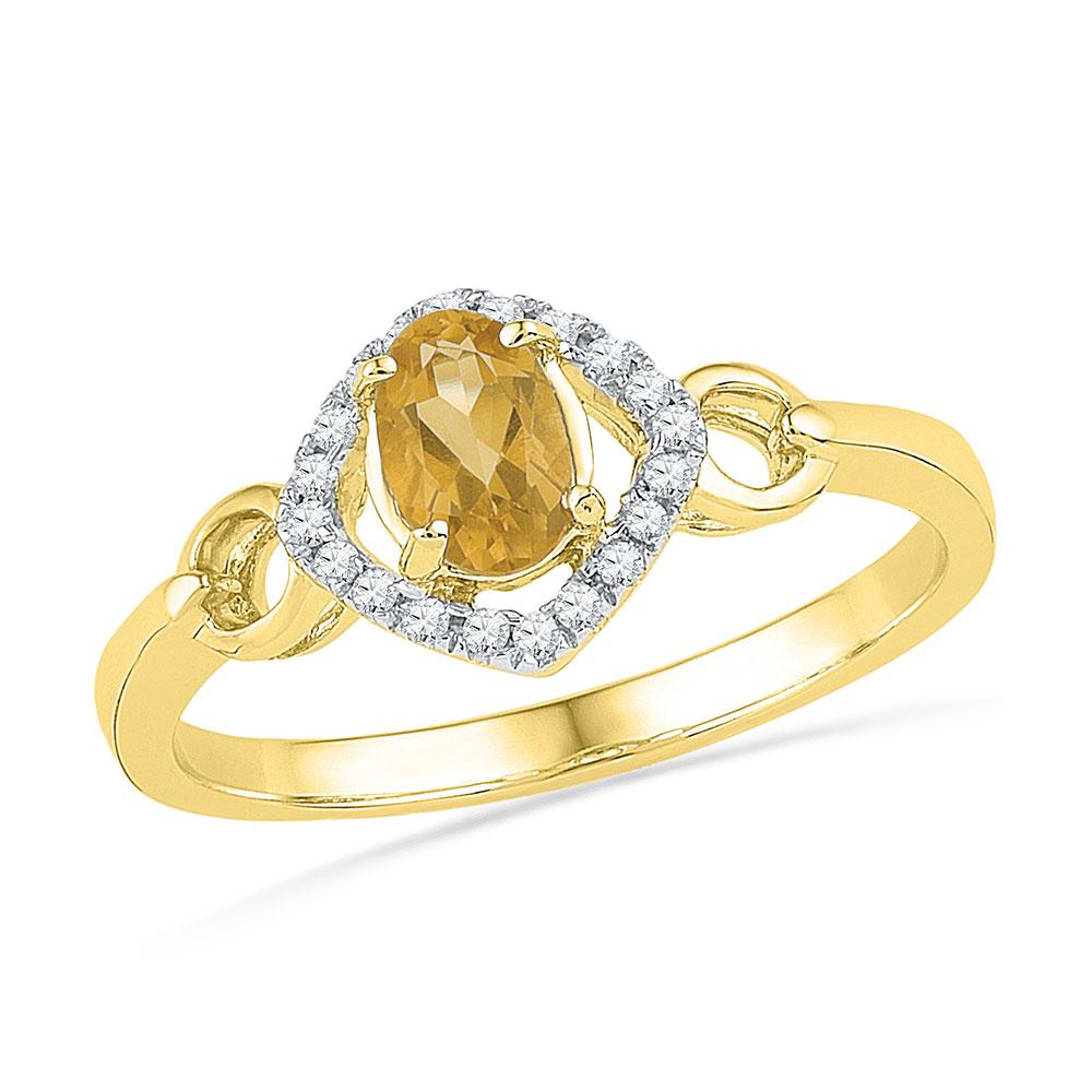 Gemstone Fashion Ring | 10kt Yellow Gold Womens Oval Lab-Created Citrine Solitaire Diamond Ring 1/2 Cttw | Splendid Jewellery GND