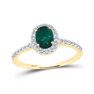 Gemstone Fashion Ring | 10kt Yellow Gold Womens Oval Lab-Created Emerald Solitaire Ring 1 Cttw | Splendid Jewellery GND