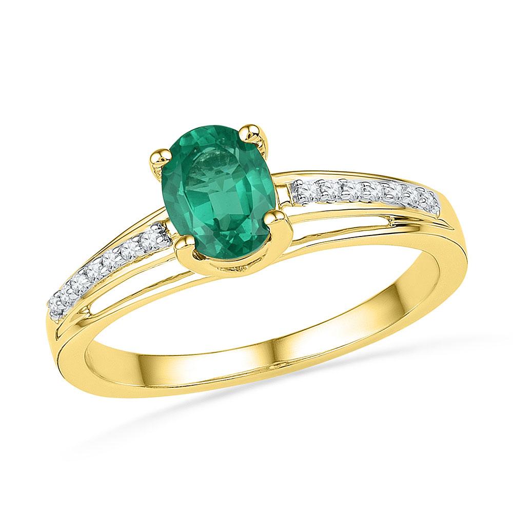 Gemstone Fashion Ring | 10kt Yellow Gold Womens Oval Lab-Created Emerald Solitaire Ring 1/12 Cttw | Splendid Jewellery GND