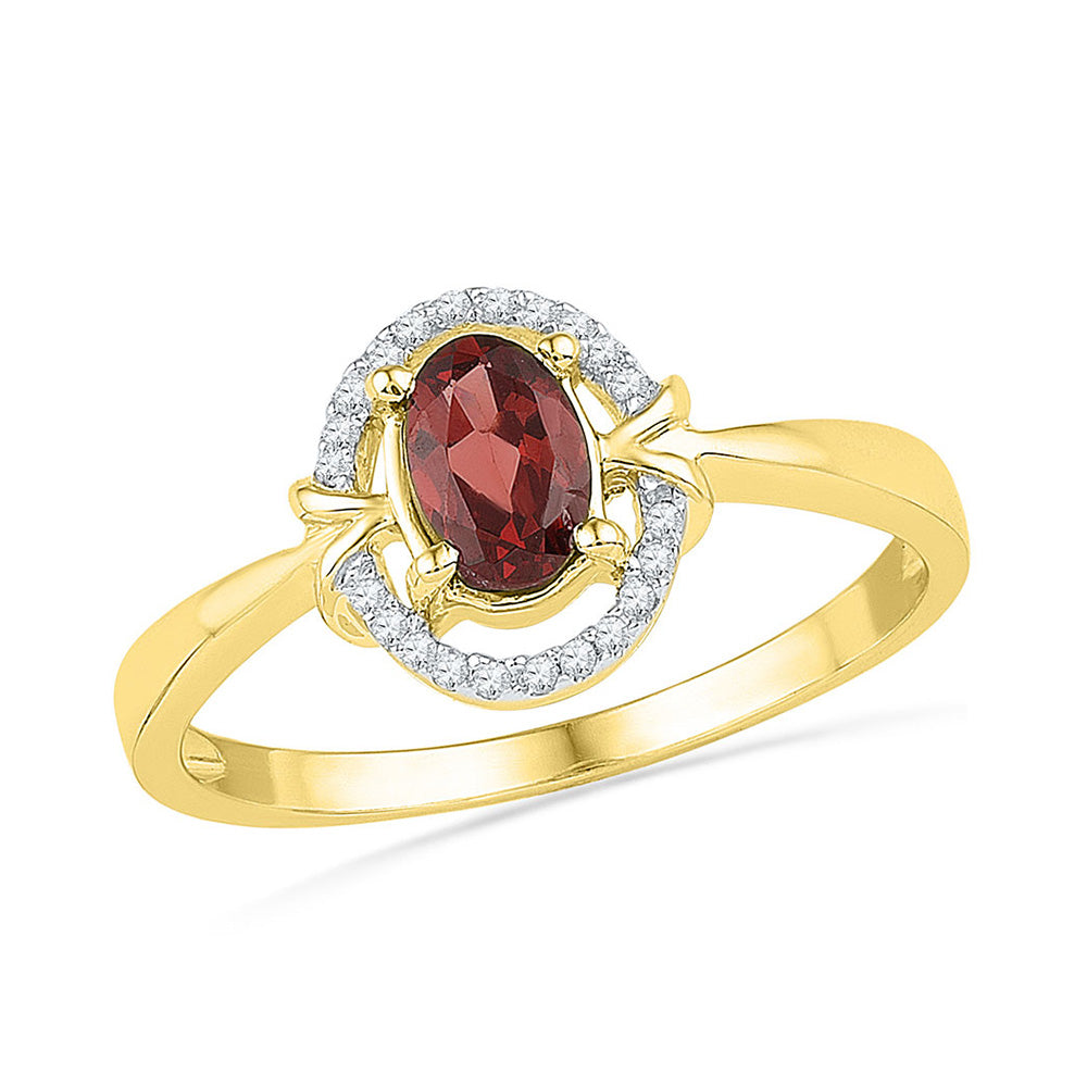Gemstone Fashion Ring | 10kt Yellow Gold Womens Oval Lab-Created Garnet Solitaire Ring 5/8 Cttw | Splendid Jewellery GND