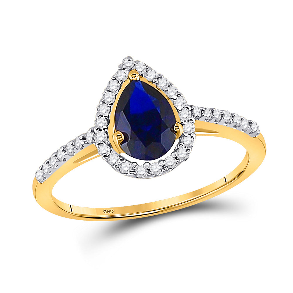 Gemstone Fashion Ring | 10kt Yellow Gold Womens Pear Lab-Created Blue Sapphire Teardrop Ring 1 Cttw | Splendid Jewellery GND
