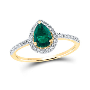 Gemstone Fashion Ring | 10kt Yellow Gold Womens Pear Lab-Created Emerald Solitaire Ring 7/8 Cttw | Splendid Jewellery GND