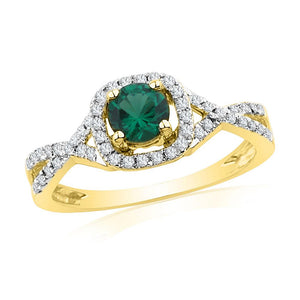 Gemstone Fashion Ring | 10kt Yellow Gold Womens Round Lab-Created Emerald Solitaire Diamond Ring 3/4 Cttw | Splendid Jewellery GND