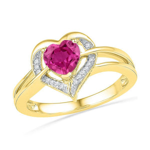 Gemstone Fashion Ring | 10kt Yellow Gold Womens Round Lab-Created Pink Sapphire Heart Ring 1 Cttw | Splendid Jewellery GND