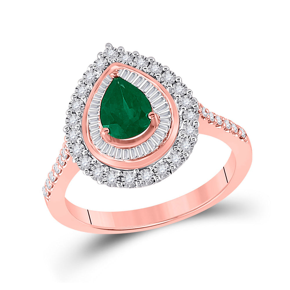 Gemstone Fashion Ring | 14kt Rose Gold Womens Oval Emerald Diamond Teardrop Ring 7/8 Cttw | Splendid Jewellery GND