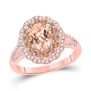 Gemstone Fashion Ring | 14kt Rose Gold Womens Oval Morganite Diamond Solitaire Ring 1-1/2 Cttw | Splendid Jewellery GND