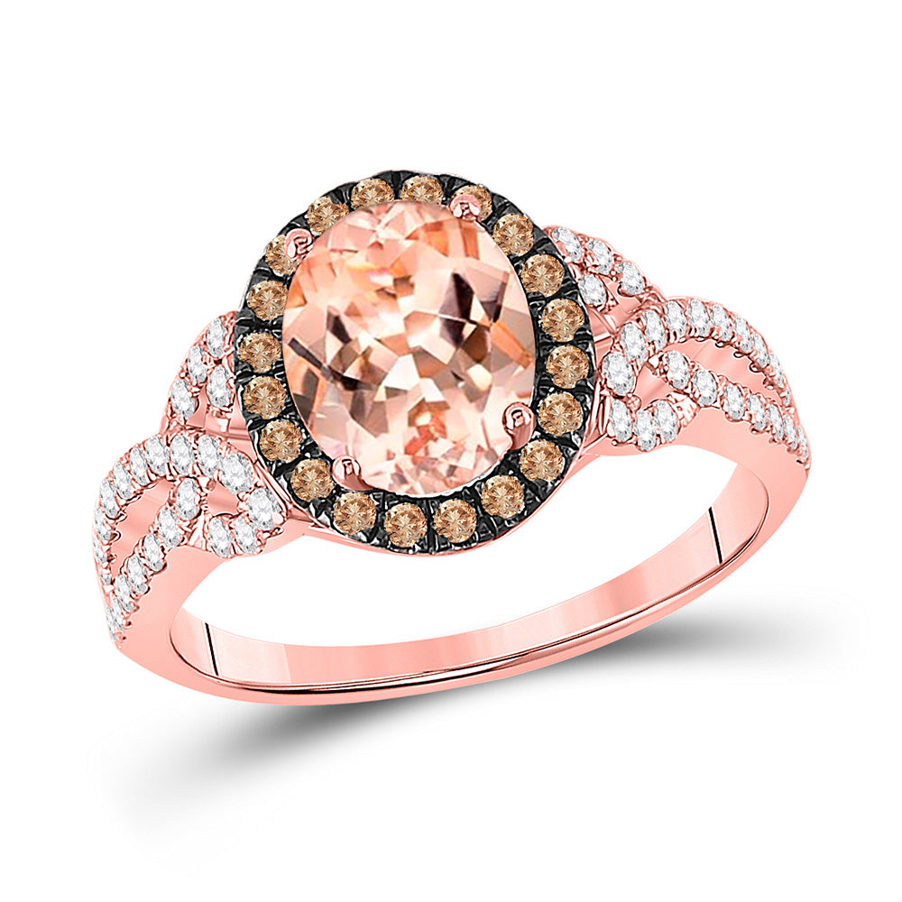Gemstone Fashion Ring | 14kt Rose Gold Womens Oval Morganite Diamond Solitaire Ring 5/8 Cttw | Splendid Jewellery GND