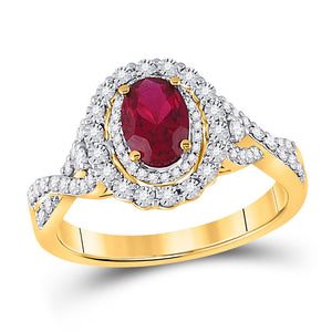 Gemstone Fashion Ring | 14kt Rose Gold Womens Oval Ruby Diamond Halo Solitaire Ring 1 Cttw | Splendid Jewellery GND