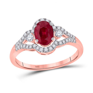 Gemstone Fashion Ring | 14kt Rose Gold Womens Oval Ruby Solitaire Diamond Ring 1-5/8 Cttw | Splendid Jewellery GND