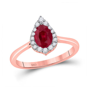 Gemstone Fashion Ring | 14kt Rose Gold Womens Pear Ruby Diamond Halo Solitaire Ring 3/4 Cttw | Splendid Jewellery GND