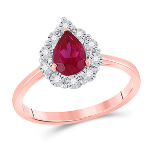 Gemstone Fashion Ring | 14kt Rose Gold Womens Pear Ruby Diamond Teardrop Solitaire Ring 7/8 Cttw | Splendid Jewellery GND