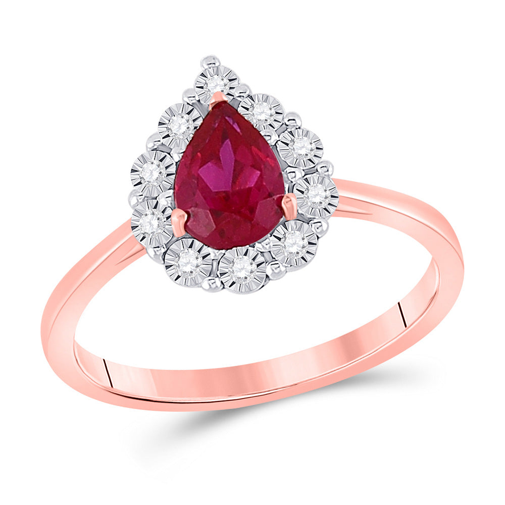 Gemstone Fashion Ring | 14kt Rose Gold Womens Pear Ruby Diamond Teardrop Solitaire Ring 7/8 Cttw | Splendid Jewellery GND