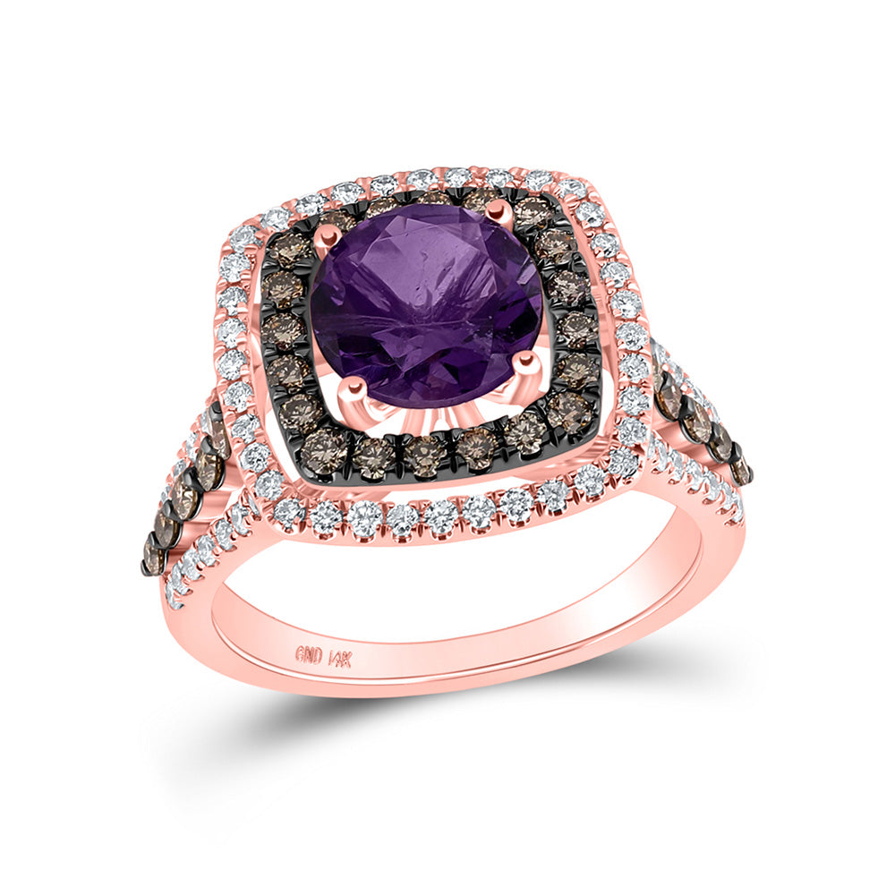 Gemstone Fashion Ring | 14kt Rose Gold Womens Round Amethyst Diamond Fashion Ring 2-3/4 Cttw | Splendid Jewellery GND