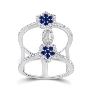 Gemstone Fashion Ring | 14kt White Gold Womens Round Blue Sapphire Diamond Negative Space Band Ring 1 Cttw | Splendid Jewellery GND