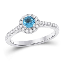 Load image into Gallery viewer, Radiant Blue Topaz and Diamond Solitaire Ring in 14kt White Gold - Top View