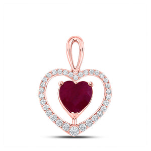 Gemstone Heart & Love Symbol Pendant | 10kt Rose Gold Womens Heart Lab-Created Ruby Fashion Pendant 1-1/4 Cttw | Splendid Jewellery GND