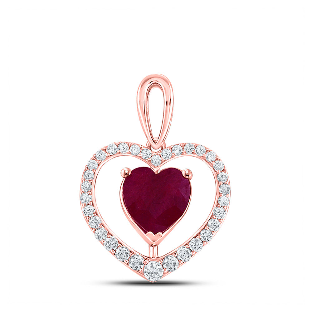 Gemstone Heart & Love Symbol Pendant | 10kt Rose Gold Womens Heart Lab-Created Ruby Fashion Pendant 1-1/4 Cttw | Splendid Jewellery GND