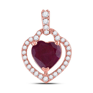 Gemstone Heart & Love Symbol Pendant | 10kt Rose Gold Womens Heart Lab-Created Ruby Solitaire Pendant 1-1/2 Cttw | Splendid Jewellery GND
