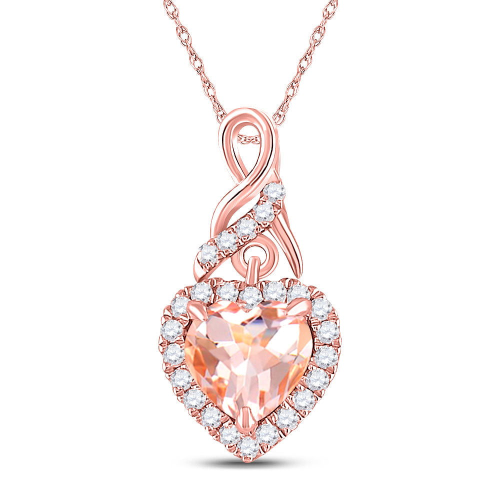 Gemstone Heart & Love Symbol Pendant | 10kt Rose Gold Womens Heart Morganite Diamond Fashion Pendant 1 Cttw | Splendid Jewellery GND