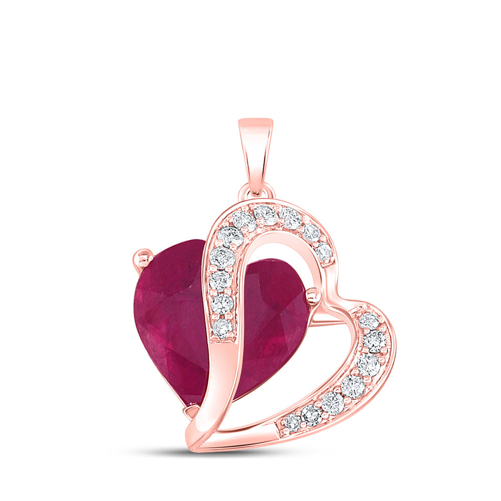 Gemstone Heart & Love Symbol Pendant | 10kt Rose Gold Womens Heart Ruby Diamond Pendant 5 Cttw | Splendid Jewellery GND