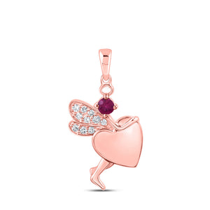 Gemstone Heart & Love Symbol Pendant | 10kt Rose Gold Womens Round Ruby Diamond Angel Heart Necklace 1/2 Cttw | Splendid Jewellery GND