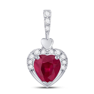 Gemstone Heart & Love Symbol Pendant | 10kt White Gold Womens Heart Lab-Created Ruby Fashion Pendant 1/2 Cttw | Splendid Jewellery GND