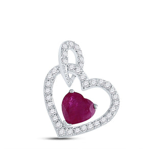 Gemstone Heart & Love Symbol Pendant | 10kt White Gold Womens Heart Ruby Diamond Fashion Pendant 3/4 Cttw | Splendid Jewellery GND