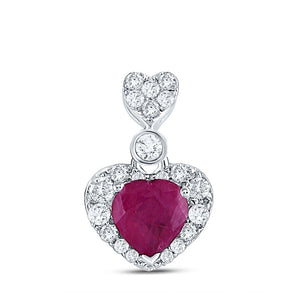 Gemstone Heart & Love Symbol Pendant | 10kt White Gold Womens Heart Ruby Diamond Fashion Pendant 3/8 Cttw | Splendid Jewellery GND