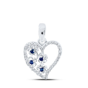 Gemstone Heart & Love Symbol Pendant | 10kt White Gold Womens Round Blue Sapphire Diamond Heart Pendant 1/8 Cttw | Splendid Jewellery GND