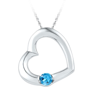 Gemstone Heart & Love Symbol Pendant | 10kt White Gold Womens Round Lab-Created Blue Topaz Heart Pendant 1/6 Cttw | Splendid Jewellery GND