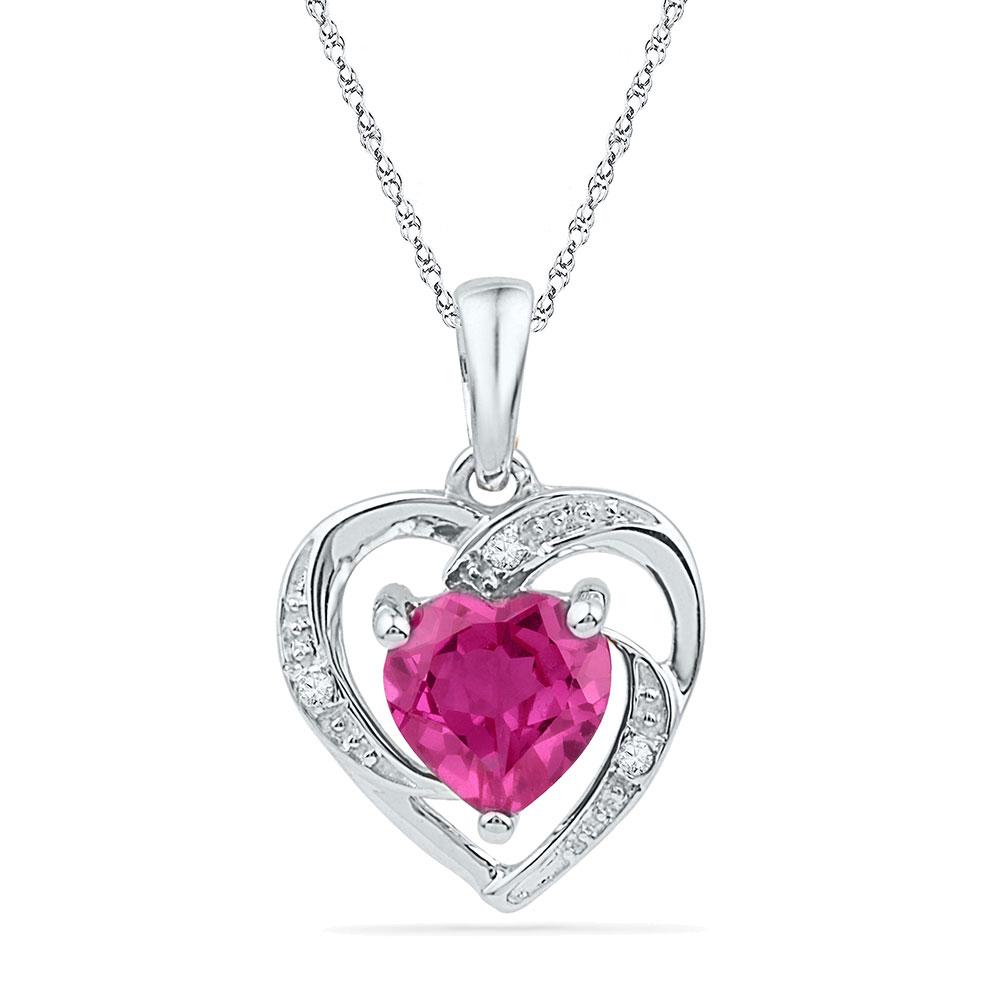 Gemstone Heart & Love Symbol Pendant | 10kt White Gold Womens Round Lab-Created Pink Sapphire Heart Pendant 1 Cttw | Splendid Jewellery GND