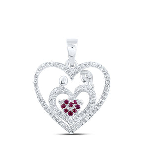 Gemstone Heart & Love Symbol Pendant | 10kt White Gold Womens Round Ruby Mom Heart Pendant 1/5 Cttw | Splendid Jewellery GND