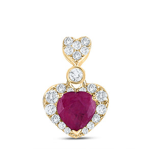 Gemstone Heart & Love Symbol Pendant | 10kt Yellow Gold Womens Heart Ruby Diamond Fashion Pendant 3/8 Cttw | Splendid Jewellery GND