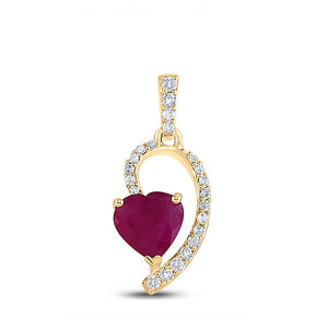 Gemstone Heart & Love Symbol Pendant | 10kt Yellow Gold Womens Heart Ruby Diamond Fashion Pendant 5/8 Cttw | Splendid Jewellery GND