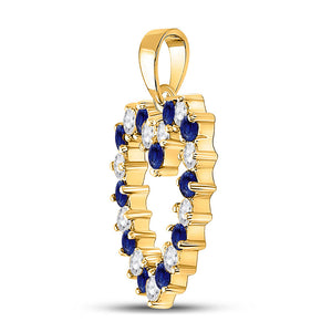 Gemstone Heart & Love Symbol Pendant | 10kt Yellow Gold Womens Round Blue Sapphire Diamond Heart Pendant 1/2 Cttw | Splendid Jewellery GND