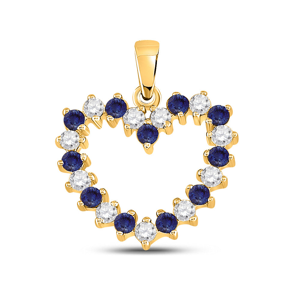 Gemstone Heart & Love Symbol Pendant | 10kt Yellow Gold Womens Round Blue Sapphire Diamond Heart Pendant 1/2 Cttw | Splendid Jewellery GND