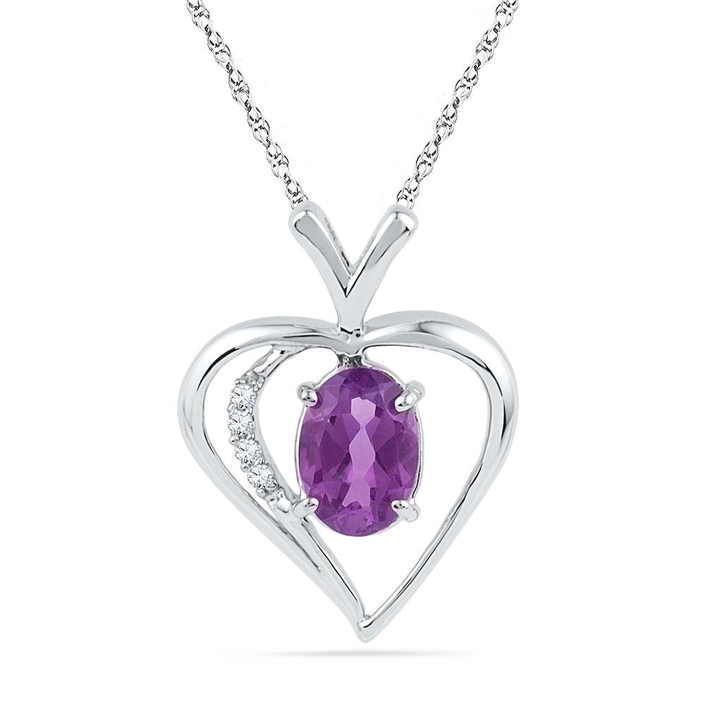 Gemstone Heart & Love Symbol Pendant | Sterling Silver Womens Round Lab-Created Amethyst Heart Pendant 3/4 Cttw | Splendid Jewellery GND